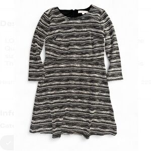 LOFT Black and White Striped Knit Tweed Dress